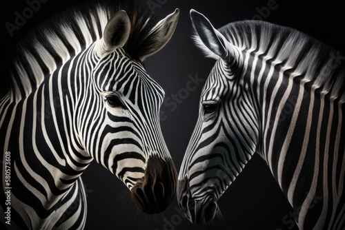 A picture of a zebra s head. White and black. Generative AI