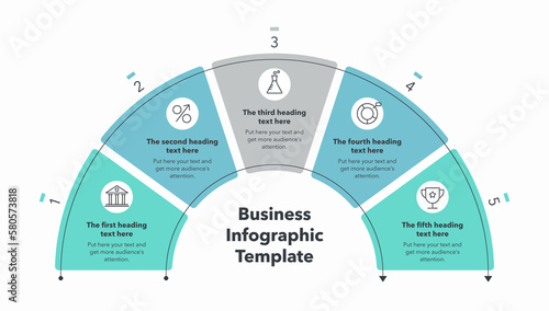 Infographic for business process with five colorful stages. Easy to use for your website or presentation.