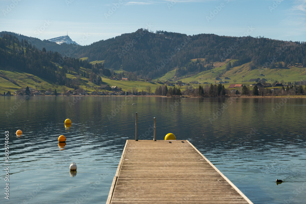 Lake promenade at the Aegerisee in Switzerland