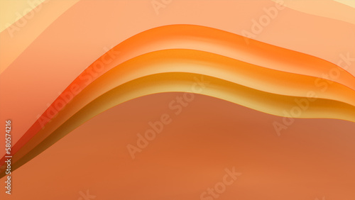 Orange and Yellow 3D Ribbons ripple to make a Multicolored abstract wallpaper. 3D Render with copy-space.   photo