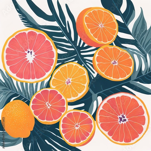 Juicy tropical fruits watercolor illustration