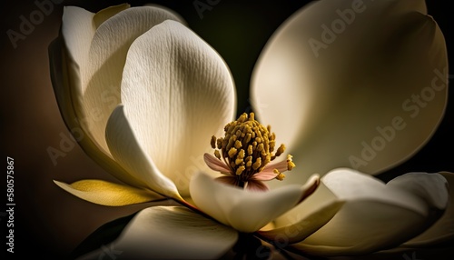 Close up macro photography of a magnolia flower. Generative AI