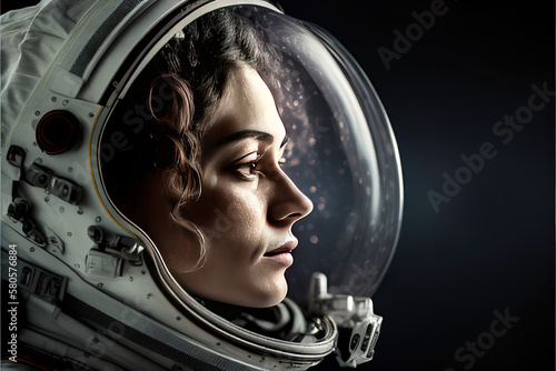 Generative AI illustration of female astronaut in helmet