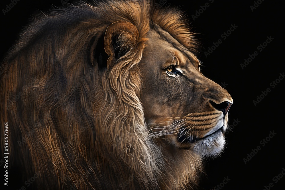 Naklejka premium lion portrait on black. Generative AI