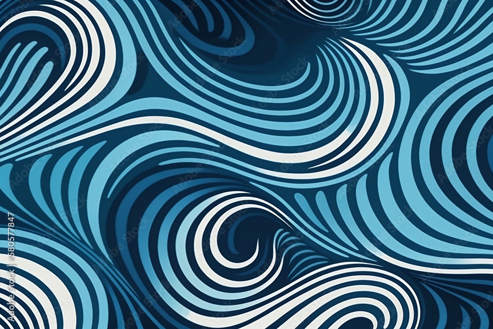 Rhythmic Waves. Seamless Blue Vector Pattern. - obrazy, fototapety, plakaty 