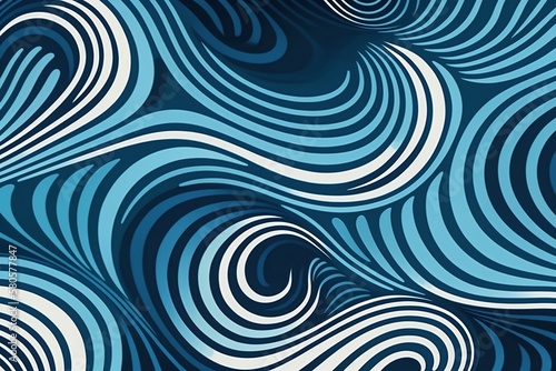 Murais de parede Rhythmic Waves. Seamless Blue Vector Pattern.