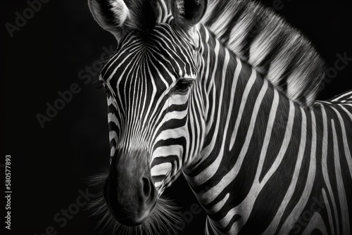 a picture of a zebra. The black and white one. Generative AI