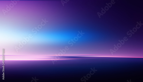 Skyline design. Digital graphic illustration. Dark blue background with luminous shining purple light glare horizon line blurred.