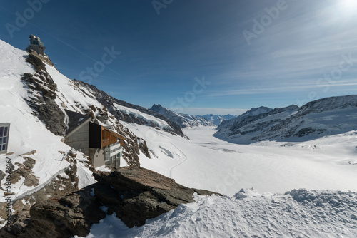 Fascinating view over the Aletsch glacier from the top of the Jungfraujoch in Switzerland