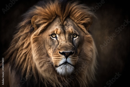 UK, Bristol Male lion portrait. Generative AI