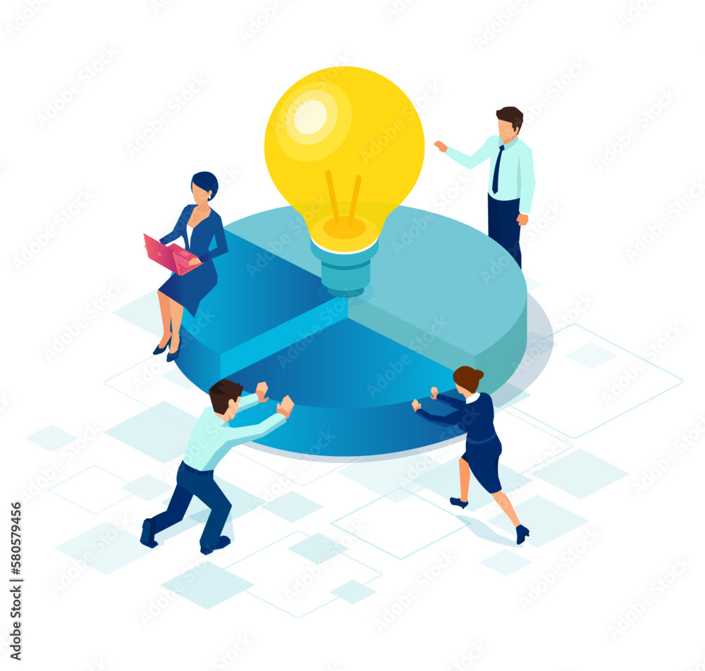 Vector of businesspeople with bright idea assembling financial chart Vector of businesspeople with bright idea assembling financial chart