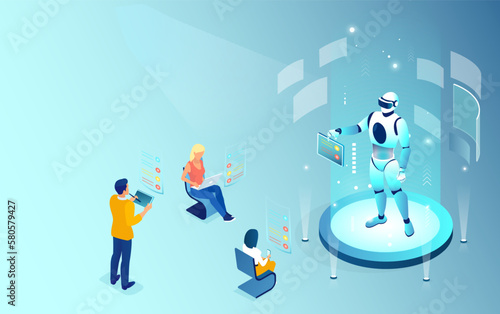 Vector of people chatting with a computer