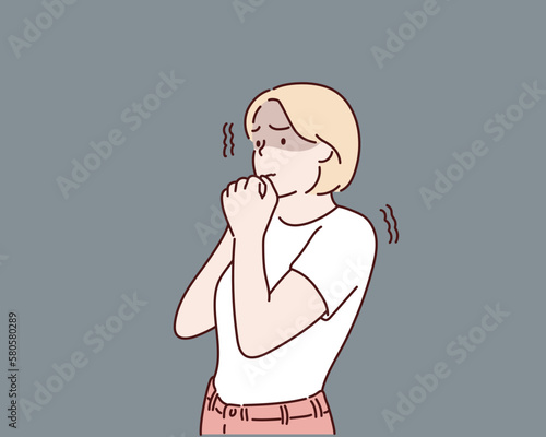 frightened woman. Hand drawn style vector design illustrations.