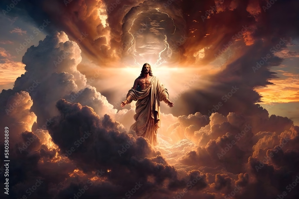 ภาพประกอบสต็อก Jesus Christ close up portrait in the dramatic sunset