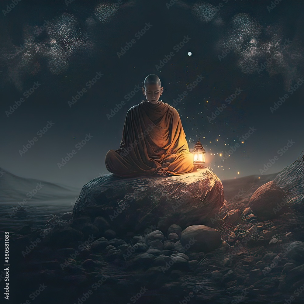 Buddhist monk in meditation at beautiful. Generative ai Stock ...