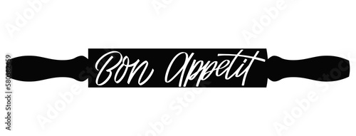 Script food text quote. Bon appetit lettering in hand drawn style. Typography word for menu, cafe, poster. Vector illustration