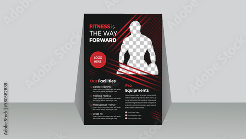 Futuristic ultramodern  body building and gym Fitness  flyer design with Red & black  Accents  