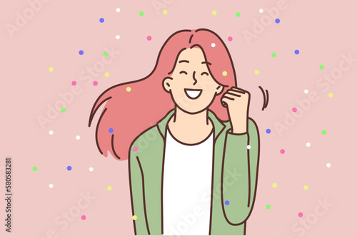 Smiling woman celebrate success 