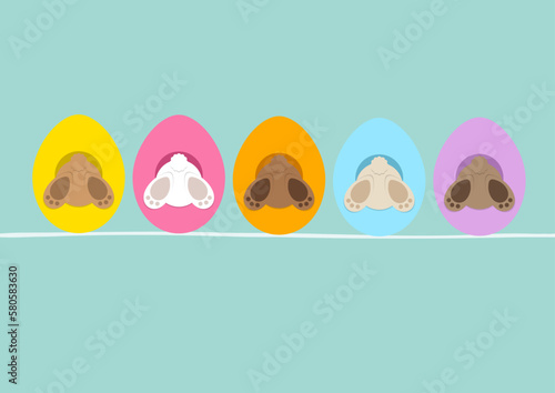 Karte 5 Osterhasen In Ostereiern Von Hinten Türkis