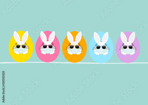 Karte 5 Weiße Osterhasen Maske Sonnenbrille In Ostereiern Von Vorn Türkis