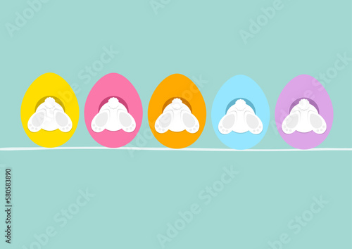 Karte 5 Weiße Osterhasen In Ostereiern Von Hinten Türkis