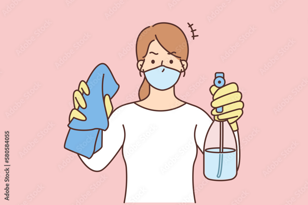 Woman with detergents for cleaning 