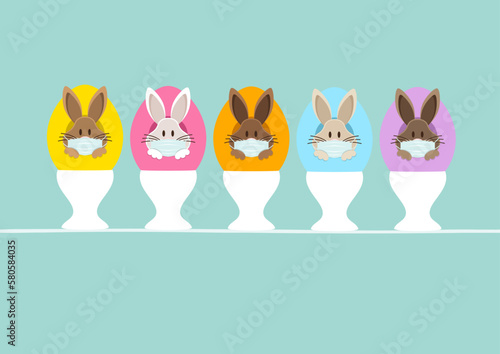 Karte 5 Osterhasen Maske In Ei Eierbecher Vorn Türkis