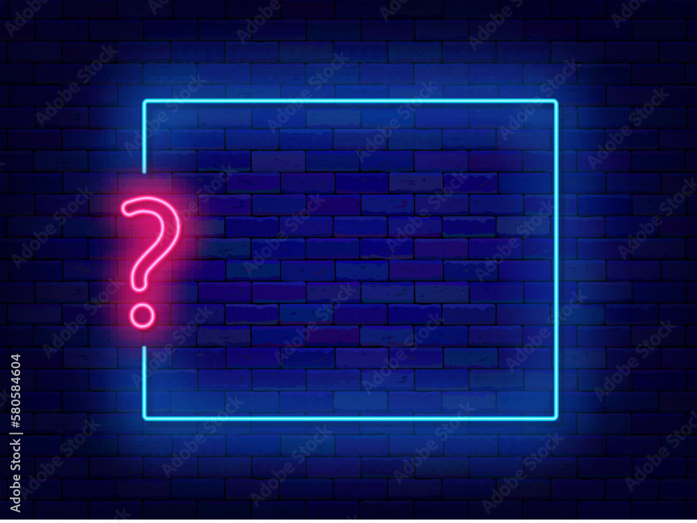 Empty geometric frame with question mark. Quiz neon template ...