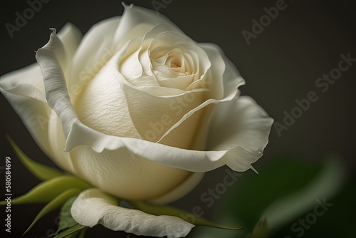 Close up macro photography of a white rose flower. Generative AI