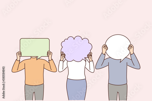 People hold speech bubbles 