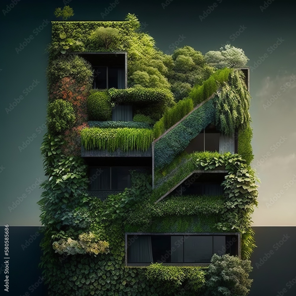 Image showcasing Eco-friendly green building with vertical garden design for ...