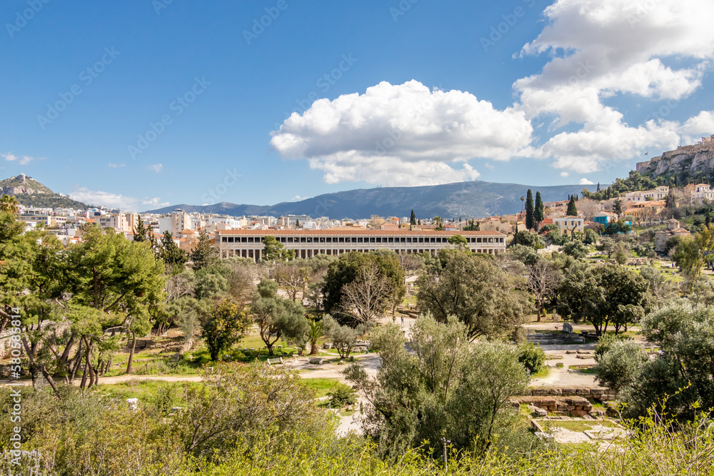 View of the Stoa of Attalus in the Agora of Athens, Greece