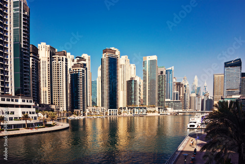 Dubai marina, beautiful modern city with skyscrapers