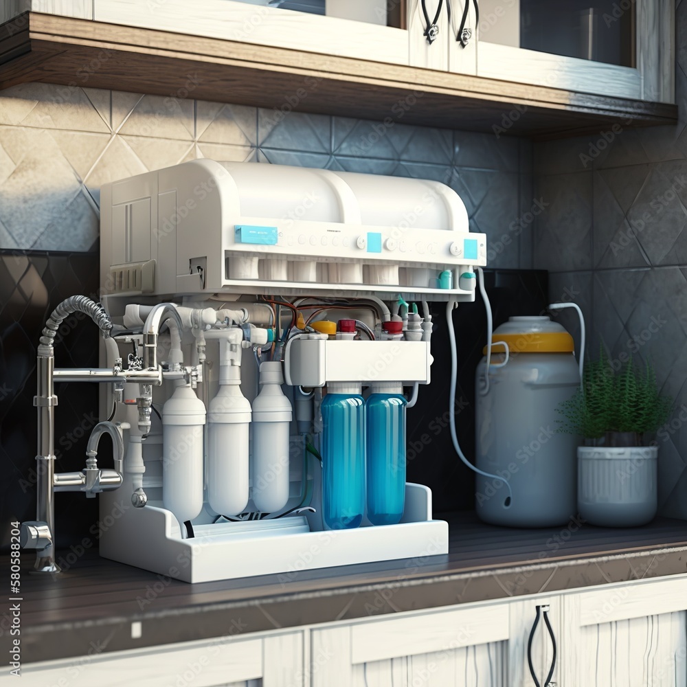 Water Purification Tech everse osmosis water purification system under sink in a kitchen. Water ...