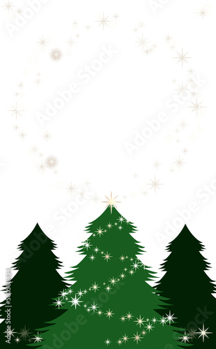 クリスマス☆縦型イラスト素材 ツリーとキラキラ星の丸フレーム 白背景 色違い・差分有