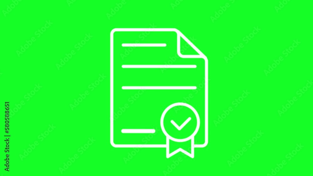Animated certificate white line icon. Paper with badge and checkmark. Loop HD video with chroma key, alpha channel on transparent background, black solid background. Outline motion graphic animation Animated certificate white line icon. Paper with badge and checkmark. Loop HD video with chroma key, alpha channel on transparent background, black solid background. Outline motion graphic animation