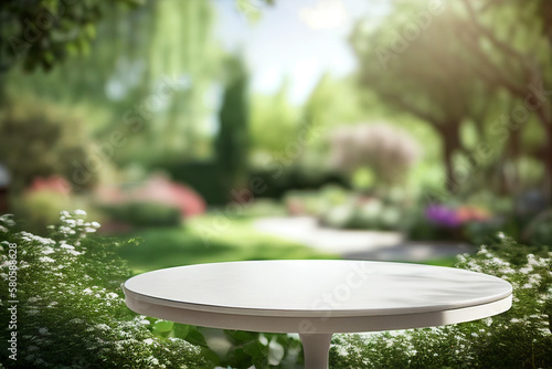 empty blank formal dining table a wedding outdoor garden Landyard, Generative AI photo