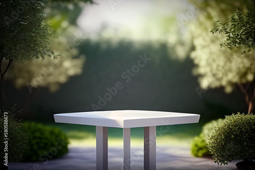 empty blank formal dining table a wedding outdoor garden Landyard, Generative AI photo