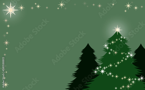 クリスマス☆イラスト素材 ツリーとキラキラ星のフレーム  スモーキーグリーン背景 色違い・差分あり