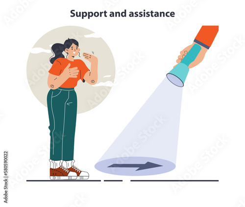 Support concept. Characters help each other in solving problems