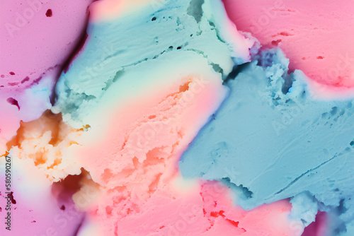 Texture of pink and blue ice cream close up. Generative AI