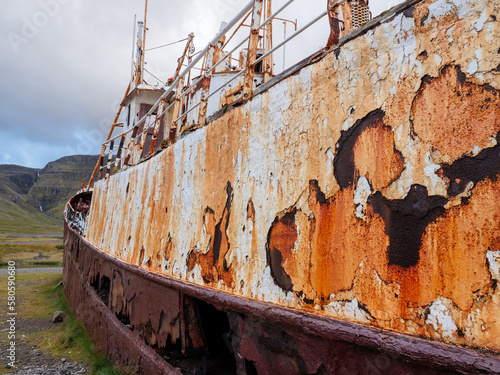 Close up of an old rusty ship wreck