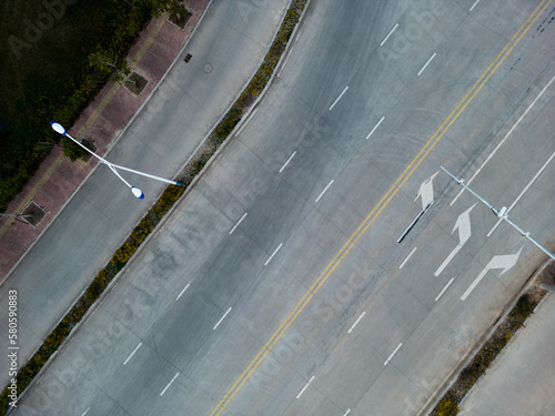 Top view of empty asphalt road