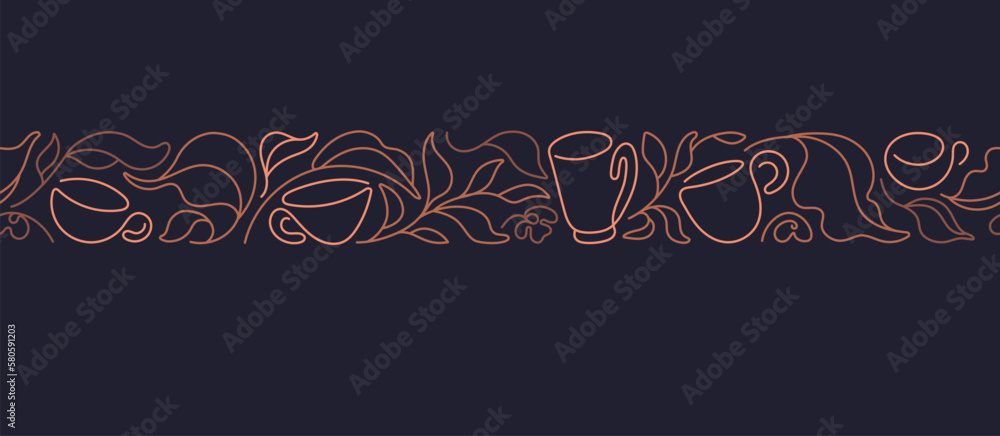 Tea abstract border Vector pattern Continuous line