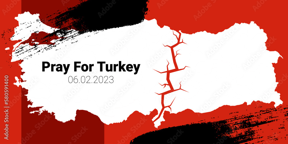 Turkey earthquake red and white banner with grunge elements. Vector
