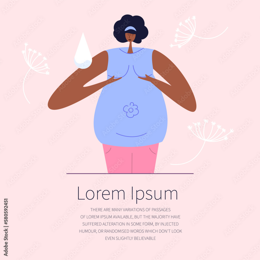 The pregnancy woman with big breasts. New mom has got the symptoms her