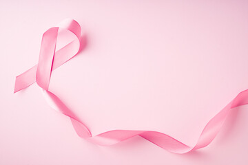 World breast cancer day concept with pink ribbon on pink background