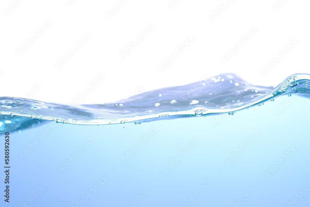 The surface of the water. White background. Movement. Close-up view. The surface of the water. White background. Movement. Close-up view.