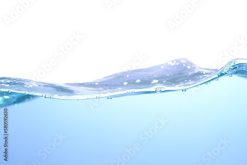 The surface of the water. White background. Movement. Close-up view.