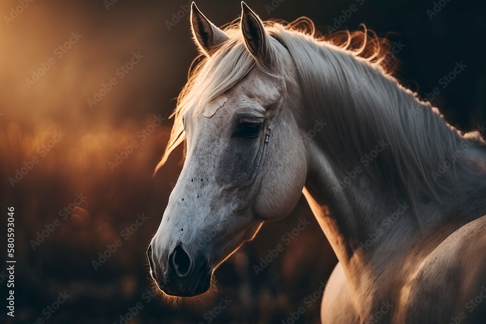 Horse in Soft Light - Focusing on its Features - AI Generated Horse in Soft Light - Focusing on its Features - AI Generated